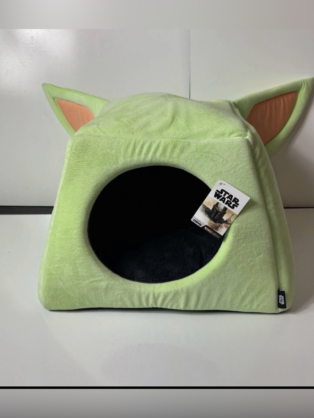 Star Wars-Themed Green Plush Cat Cave Bed with Ears